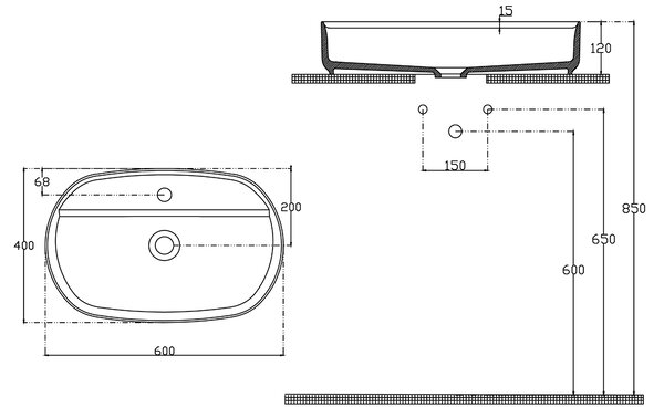 Sapho , INFINITY OVAL keramické umyvadlo na desku, 60x40cm, antracit, 10NF65060-2C