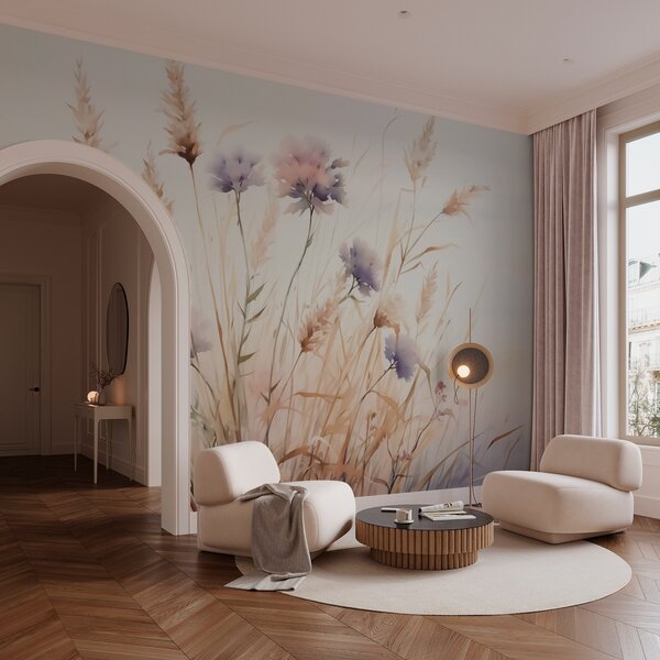 Fototapety Divoké květiny v suché trávě imitující akvarel, Fototapety akvarel, w03174 : uwalls.cz
