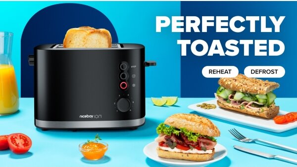 Niceboy ION Cruncher C3 - Topinkovač s dvěma otvory a rozpékačem 870W/230V černá