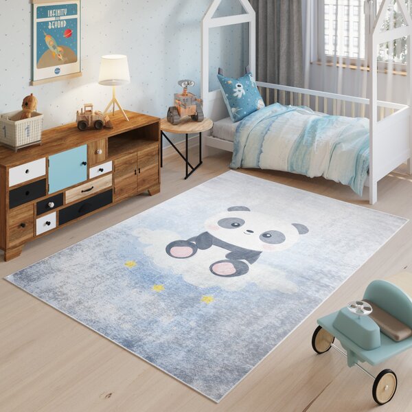 Makro Abra Dětský kusový koberec vhodný k praní BAMBINO 2776 Medvídek protiskluzový modrý Rozměr: 80x150 cm