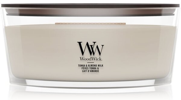 Woodwick Tonka & Almond Milk vonná svíčka s dřevěným knotem 453.6 g