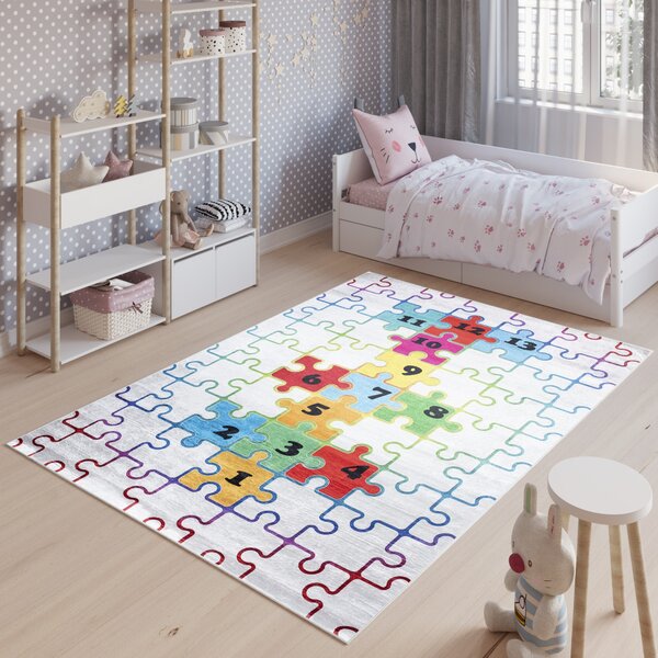 Makro Abra Dětský kusový koberec vhodný k praní BAMBINO 2673 Puzzle Číslice pogumovaný krémový barevný Rozměr: 120x170 cm