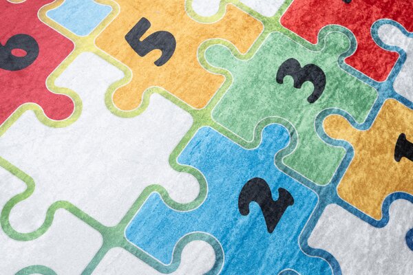 Makro Abra Dětský kusový koberec vhodný k praní BAMBINO 2673 Puzzle Číslice pogumovaný krémový barevný Rozměr: 120x170 cm