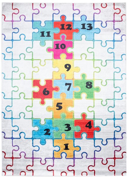 Makro Abra Dětský kusový koberec vhodný k praní BAMBINO 2673 Puzzle Číslice pogumovaný krémový barevný Rozměr: 120x170 cm