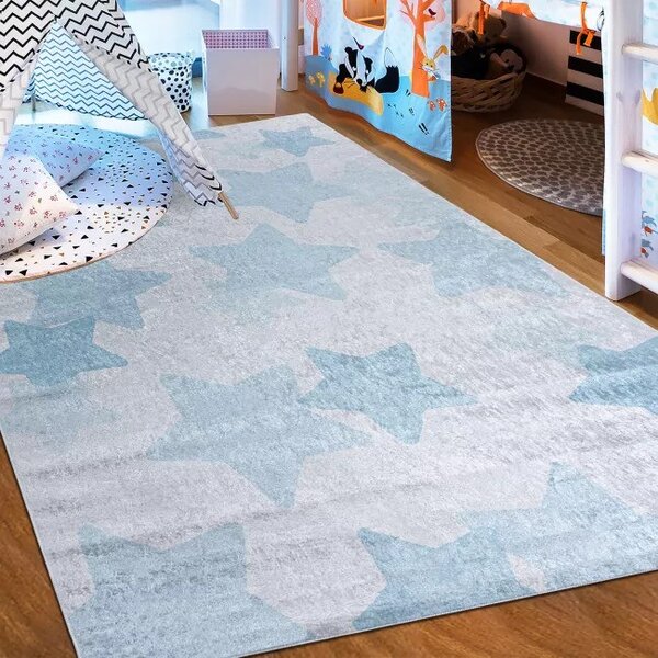 Makro Abra Dětský kusový koberec vhodný k praní BAMBINO 2723 Hvězdy hvězdičky pogumovaný krémový modrý Rozměr: 120x170 cm