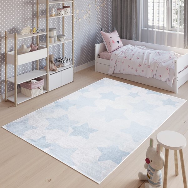 Makro Abra Dětský kusový koberec vhodný k praní BAMBINO 2723 Hvězdy hvězdičky pogumovaný krémový modrý Rozměr: 120x170 cm
