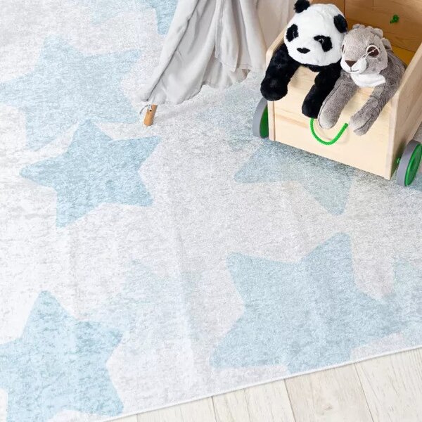 Makro Abra Dětský kusový koberec vhodný k praní BAMBINO 2723 Hvězdy hvězdičky pogumovaný krémový modrý Rozměr: 120x170 cm