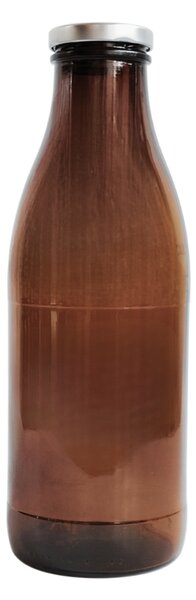 Skleněná láhev na mléko 1 000 ml hnědá se stříbrným víčkem JOTA