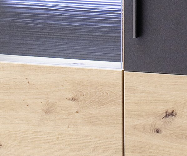 DELIFE Skříň Farum 90 x 130 cm dubový vzhled skleněná vitrína 3 dvířka
