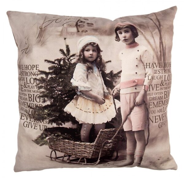 Vánoční povlak na polštář s vintage motivem děti se stromečkem – 45x45 cm