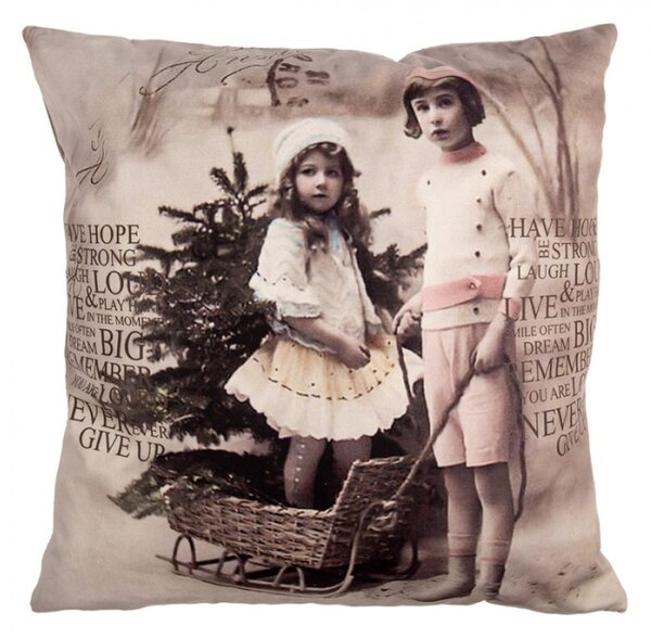 Vánoční povlak na polštář s vintage motivem děti se stromečkem – 45x45 cm