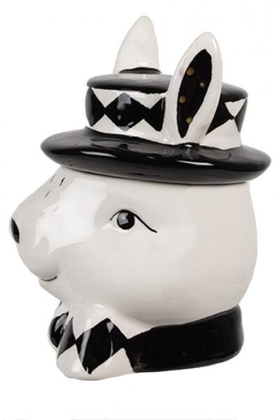 Černobílá keramická dóza na sušenky s králíkem s kloboukem Circus Bunny – 11 cm