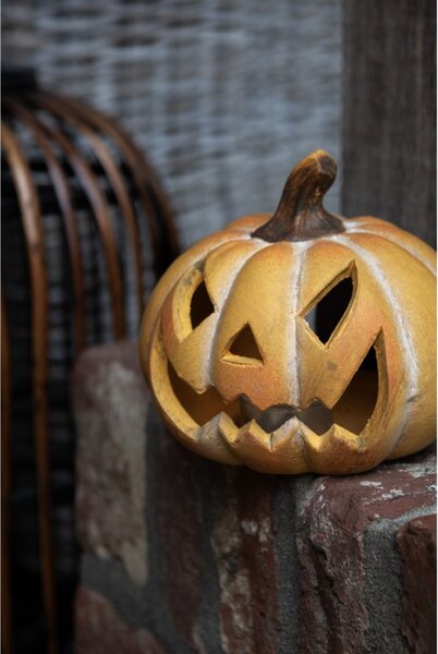 Oranžová keramická rozesmátá dýně na Halloween Jack I – 15x14x13 cm