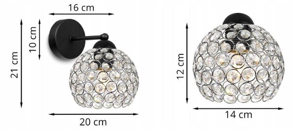 Nástěnné svítidlo Crystal 1, 1x stříbrné křišťálové stínítko