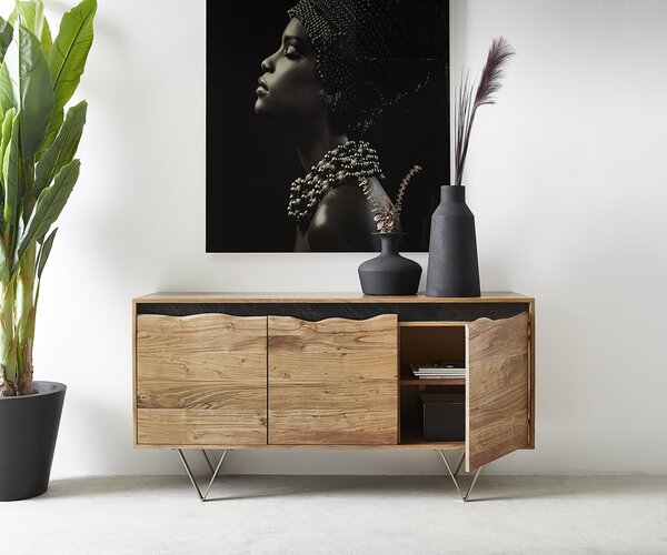 DELIFE Komoda Stonegrace 147x45 cm akácie přírodní 3 dvířka přírodní hrana