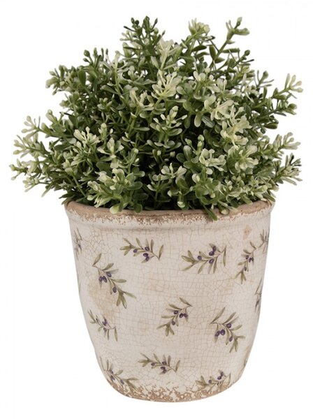 Béžový keramický obal na květináč s olivovými větvičkami Olive Field – 14x13 cm