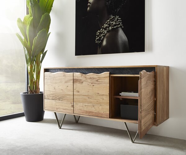 DELIFE Komoda Stonegrace 147x45 cm akácie přírodní 3 dvířka přírodní hrana