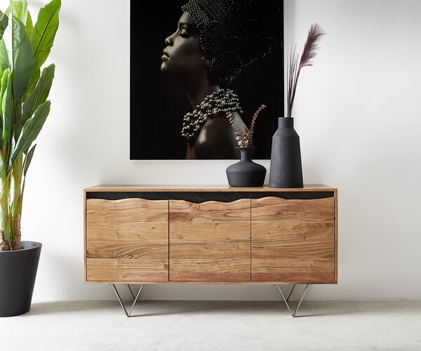 DELIFE Komoda Stonegrace 147x45 cm akácie přírodní 3 dvířka přírodní hrana
