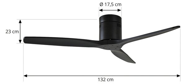 Stropní ventilátor Lucande Vindur, černý, DC, tichý, 132 cm Lucande, Vindur, Černá, Obývací pokoj, Kov, Moderní