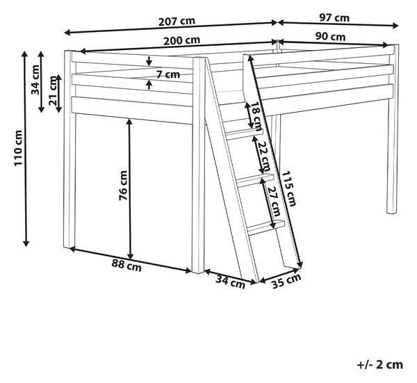 Zvýšené lůžko Borovicové dřevo ASCOUX 90 x 200 cm Růžová