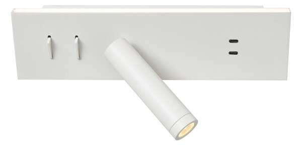 Moderní bílá nastavitelná nástěnná lampa s USB-C vč. LED - Modric