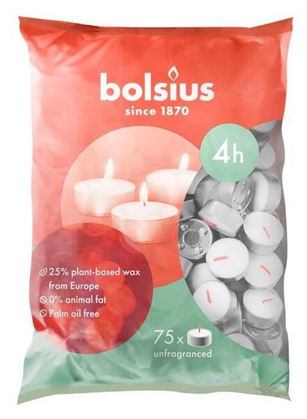 Sviečka Bolsius, čajová, 4 hod., biela, bal. 75 ks