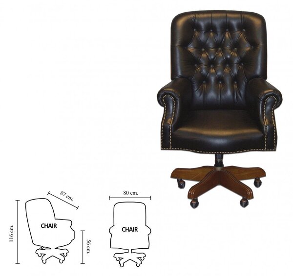 Kancelářská židle Chesterfield Office chair z pravé hovězí kůže New Red