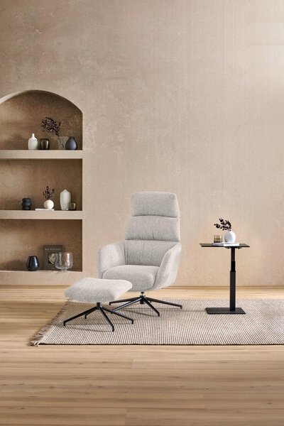RELAXAČNÍ KŘESLO S TABURETEM, kov, textil, černá, béžová Dieter Knoll - Relaxační křesla
