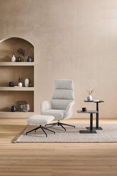 RELAXAČNÍ KŘESLO S TABURETEM, kov, textil, černá, béžová Dieter Knoll - Relaxační křesla