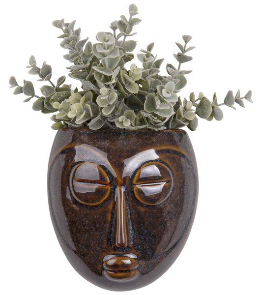 PRESENT TIME Nástěnný květináč Mask tmavě hnědá 16,5 × 17,5 × 8,7 cm