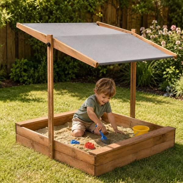 Dětské pískoviště se stříškou 120x120 cm DECHLAND Smart Sun 120DI hnědé