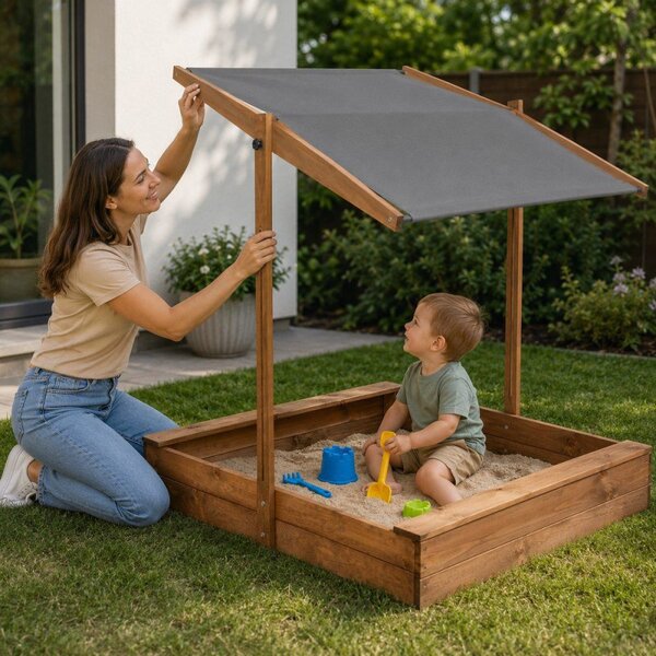 Dětské pískoviště se stříškou 120x120 cm DECHLAND Smart Sun 120DI hnědé