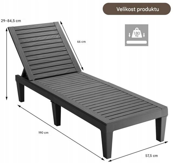 Zahradní lehátko Costway černé s nastavitelným opěradlem