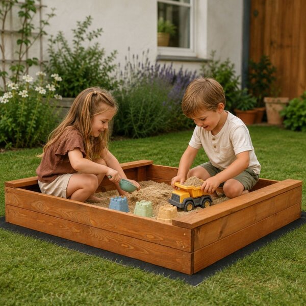 Dětské pískoviště s lavičkami 120x120 cm DECHLAND Basic 120I hnědé