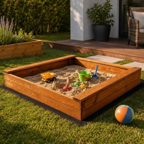 Dětské pískoviště s lavičkami 120x120 cm DECHLAND Basic 120I hnědé