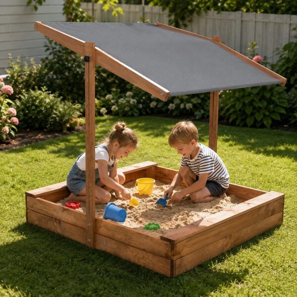 Dětské pískoviště se stříškou 120x120 cm DECHLAND Smart Sun 120DI hnědé