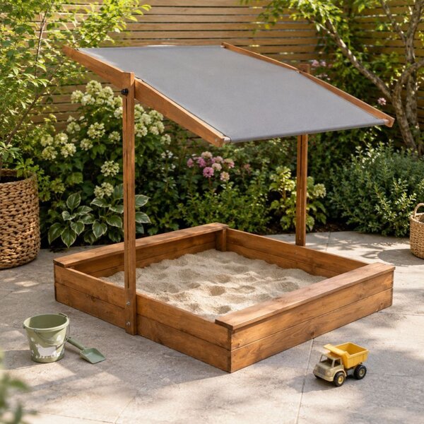 Dětské pískoviště se stříškou 120x120 cm DECHLAND Smart Sun 120DI hnědé