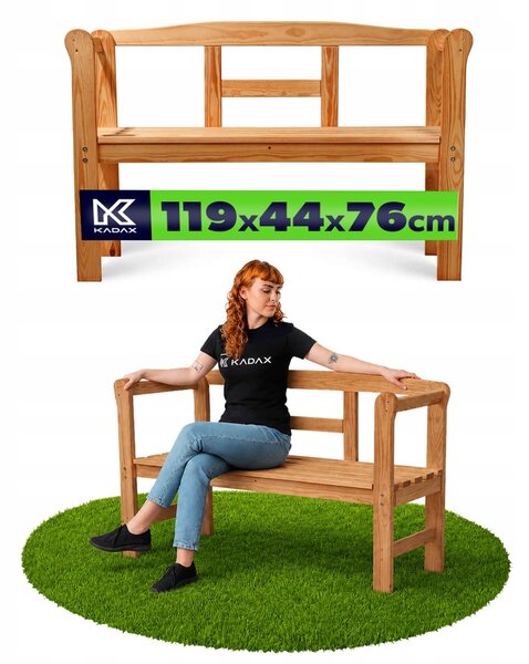 Lavička s opěradlem, dřevěná, 119 x 44 cm