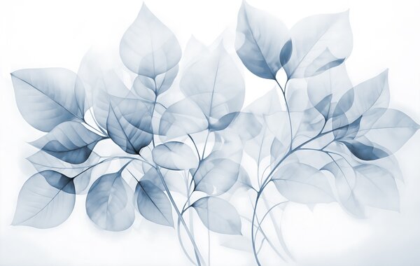 Fototapety Akvarelová malba průsvitných listů v pastelových barvách s odstíny bílé a modré, Fototapety příroda, w08910v1 : uwalls.cz