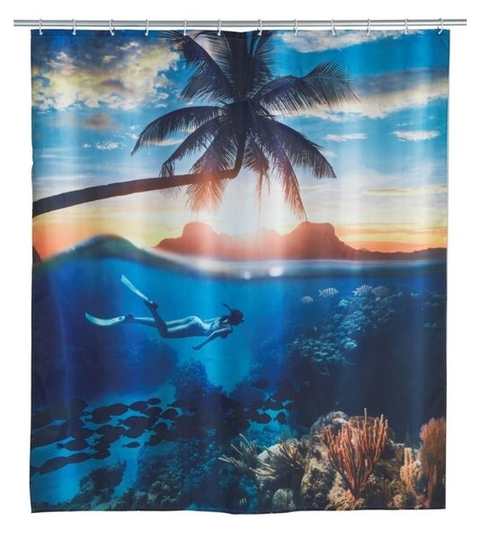 Modrý sprchový závěs Wenko Paradise, 180 x 200 cm
