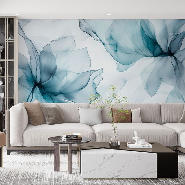 Fototapety Fluidní styl květiny, květinová abstrakce, akvarel, modrá paleta barev , Fototapety akvarel, w03406v2 : uwalls.cz