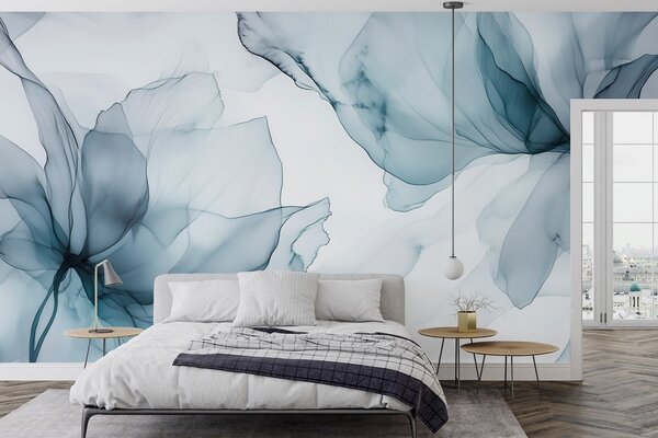Fototapety Fluidní styl květiny, květinová abstrakce, akvarel, modrá paleta barev , Fototapety akvarel, w03406v2 : uwalls.cz