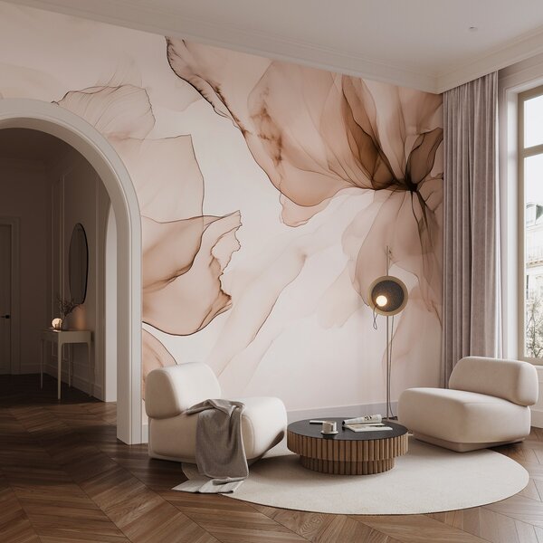 Fototapety Fluidní styl květiny, květinová abstrakce, akvarel, béžová paleta barev , Fototapety akvarel, w03406v3 : uwalls.cz