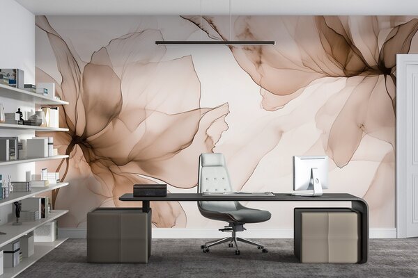 Fototapety Fluidní styl květiny, květinová abstrakce, akvarel, béžová paleta barev , Fototapety akvarel, w03406v3 : uwalls.cz
