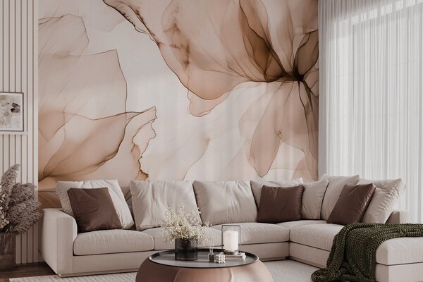 Fototapety Fluidní styl květiny, květinová abstrakce, akvarel, béžová paleta barev , Fototapety akvarel, w03406v3 : uwalls.cz