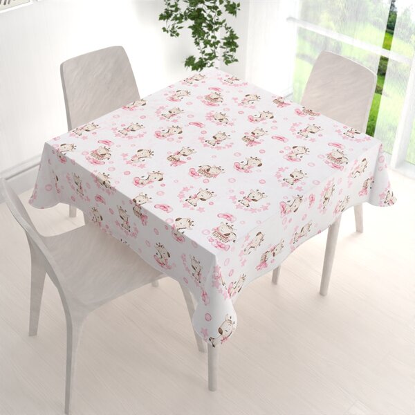 Biante Dětský bavlněný čtvercový ubrus Sandra SA-438 Růžové žirafy na bílém 50x50 cm
