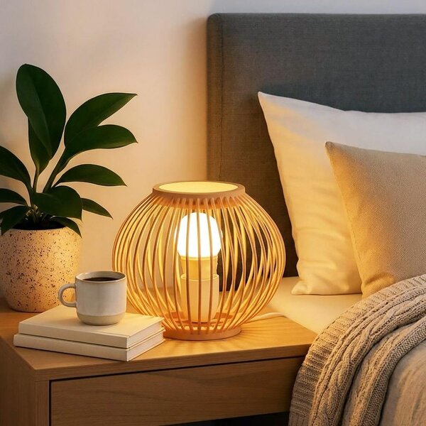 Bambusová stolní lampa s LED žárovkou, teplá bílá