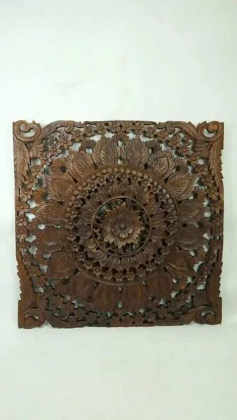 Závěsná dekorace MANDALA hranatá, LOTOS 3D, teakové dřevo (Masterpiece ruční práce)