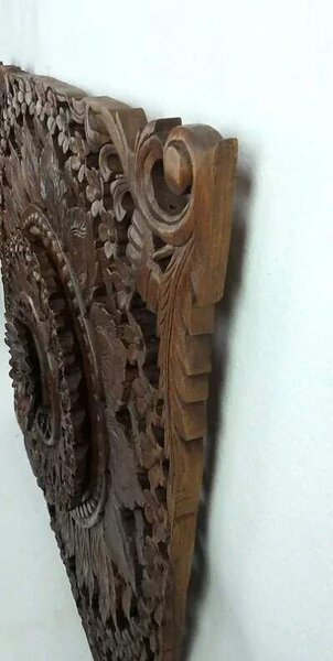 Závěsná dekorace MANDALA hranatá, LOTOS 3D, teakové dřevo (Masterpiece ruční práce)