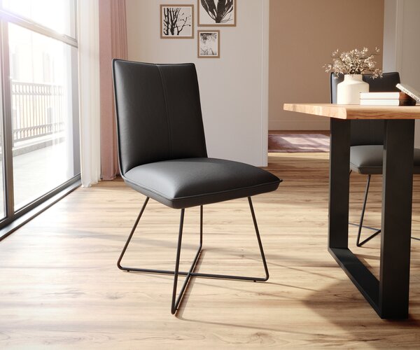 DELIFE Jídelní židle Lelio-Flex podnož ve tvaru "X" černá pravá kůže černá